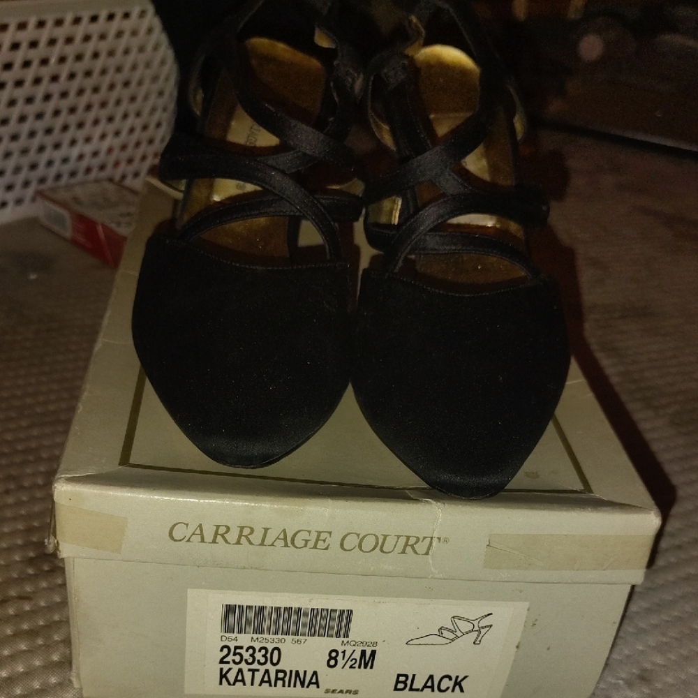 Carriage Court Black Strappy Heels